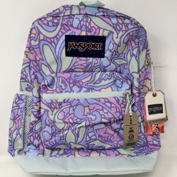 JanSport Cross Town Plus 17" Backpack Bookbag Fluid Floral Purple Aqua Girls (Brand New)