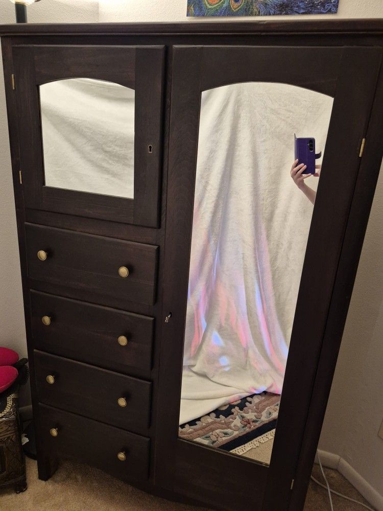 Classic Wooden Armoire with Mirrors & Drawers - Spacious Storage - $150