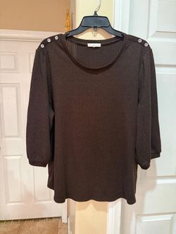 Brown Ribbed Knit long sleeve with Shoulder Buttons