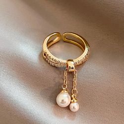 R315- New Unusual Opening Pearl Tassel Open Ring!
