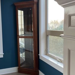 Solid Cherry Wood Modern Display Cabinet With Mirrored Back & Light