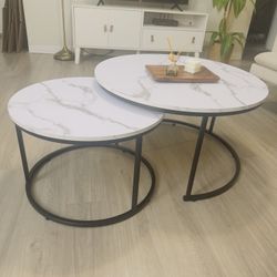 Modern Round Nesting Coffee Table Set - Faux Marble