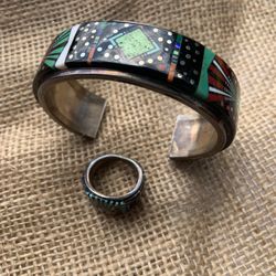 Silver Navaho Bracelet And Ring 