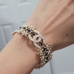 Gold Black Leather Cuff Bracelet Bangle Women's Gift