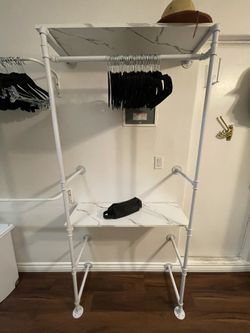 Two Pipe Clothing Racks W/ 6 Shelves