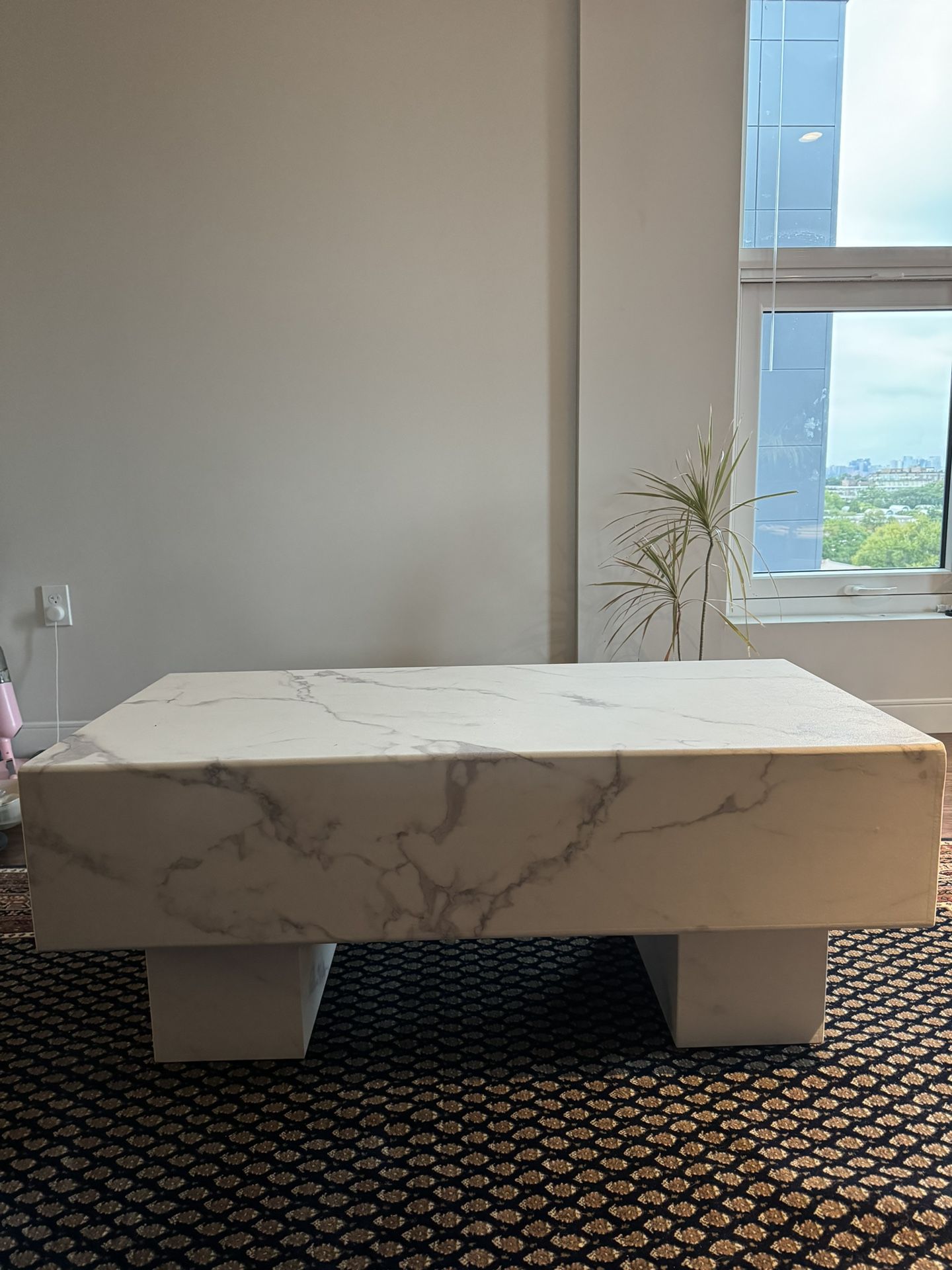 Solid Wood Marble Covered Coffee Table