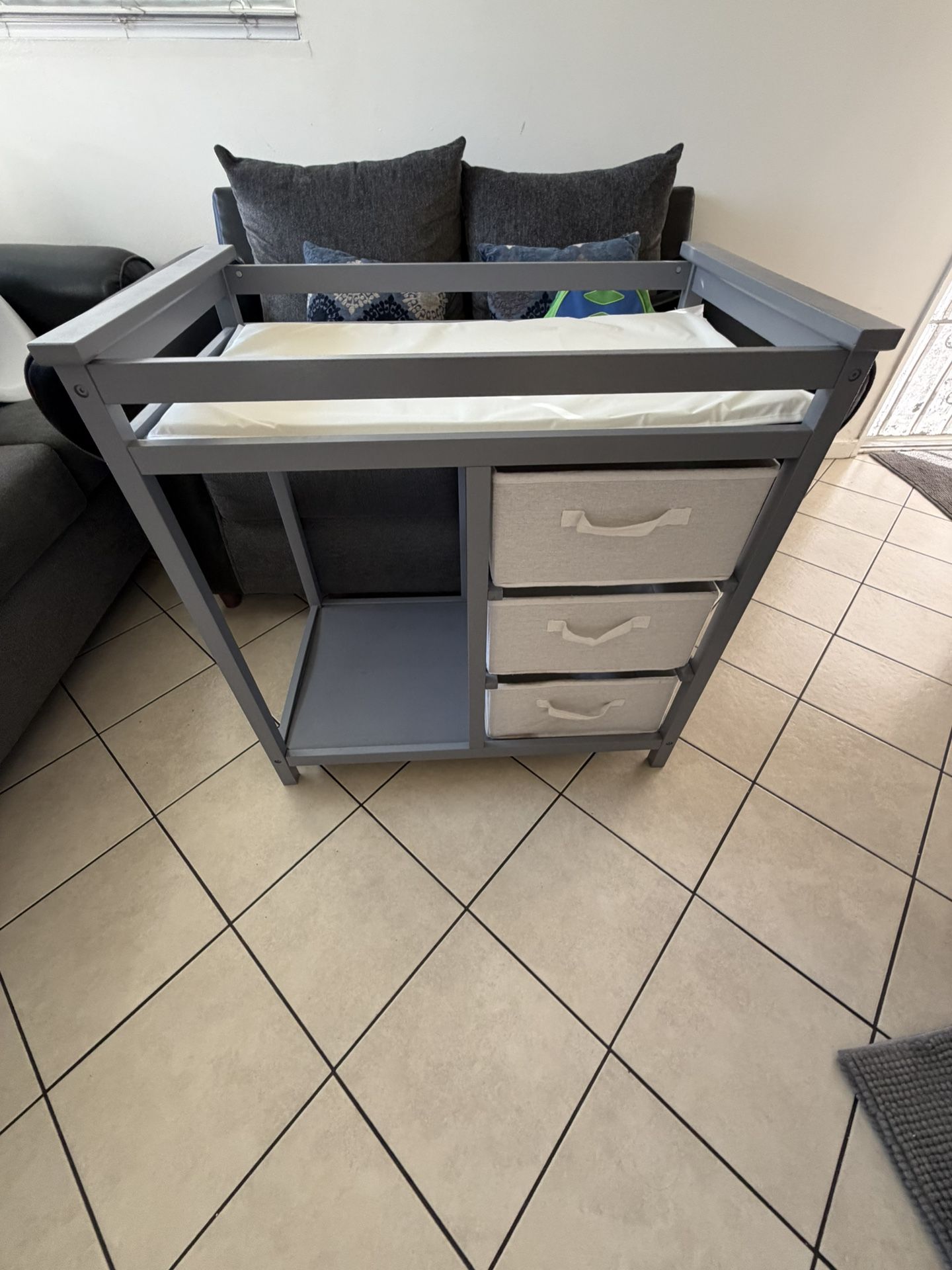 Badger Basket Modern Baby Changing Table with Hamper and 3 Baskets