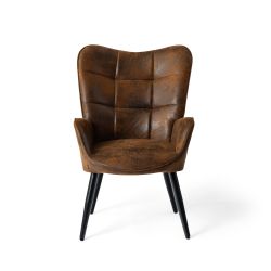 Homy Casa Kanas Wingback Accent Chair Fabric Upholstered Arm Chair Vintage Brown