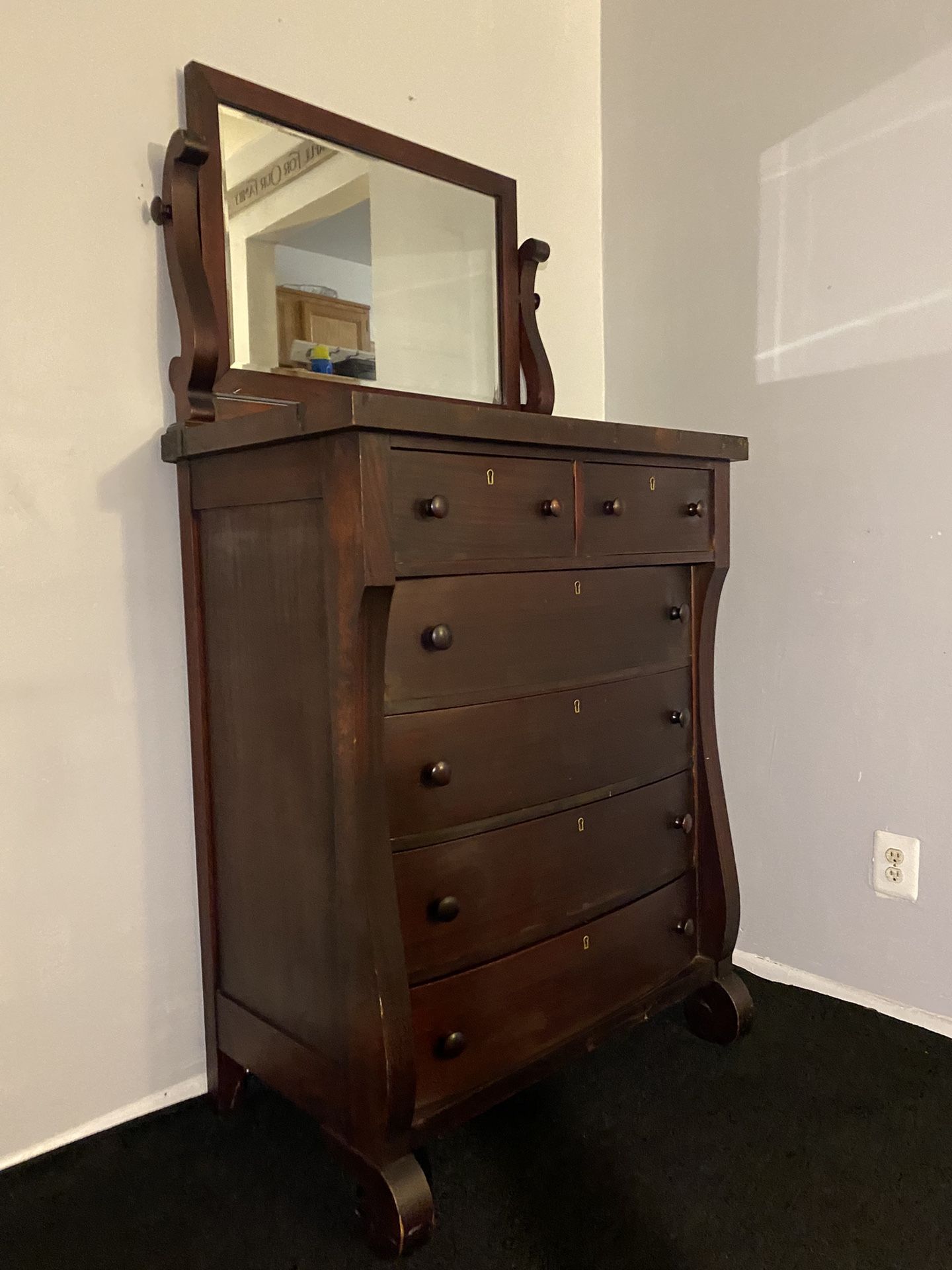 Large Antique Dresser With Mirror Mahogany 