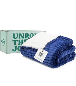 New in box 50" x 60" Sherpa Throw Blanket in a Stylish Gift Box, Navy Blue Color, 500GSM Warm Comfy - ECO-certified, Hypoallergenic - Soft Lightweight