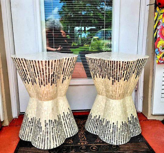 Two Mother Of Pearl Inlay Accent Tables 15"×20"