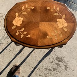Antique Accent Table Inlay Carved Flowers !!!