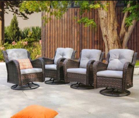 Brown Wicker Rattan Patio Chairs Set Of Four Patio Rocking Chairs Patio Swivel Chairs Brand New Patio Set New 