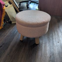 Pink Fuzzy Footstool With Built-in Storage And Tray