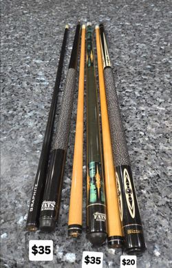 BILLIARD ITEMS (CUES, CLOCK, WALL PHOTO)