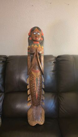 Vintage Hand-Carved Wooden Mermaid Wall Art – Large Balinese Tik/Coastal Decor