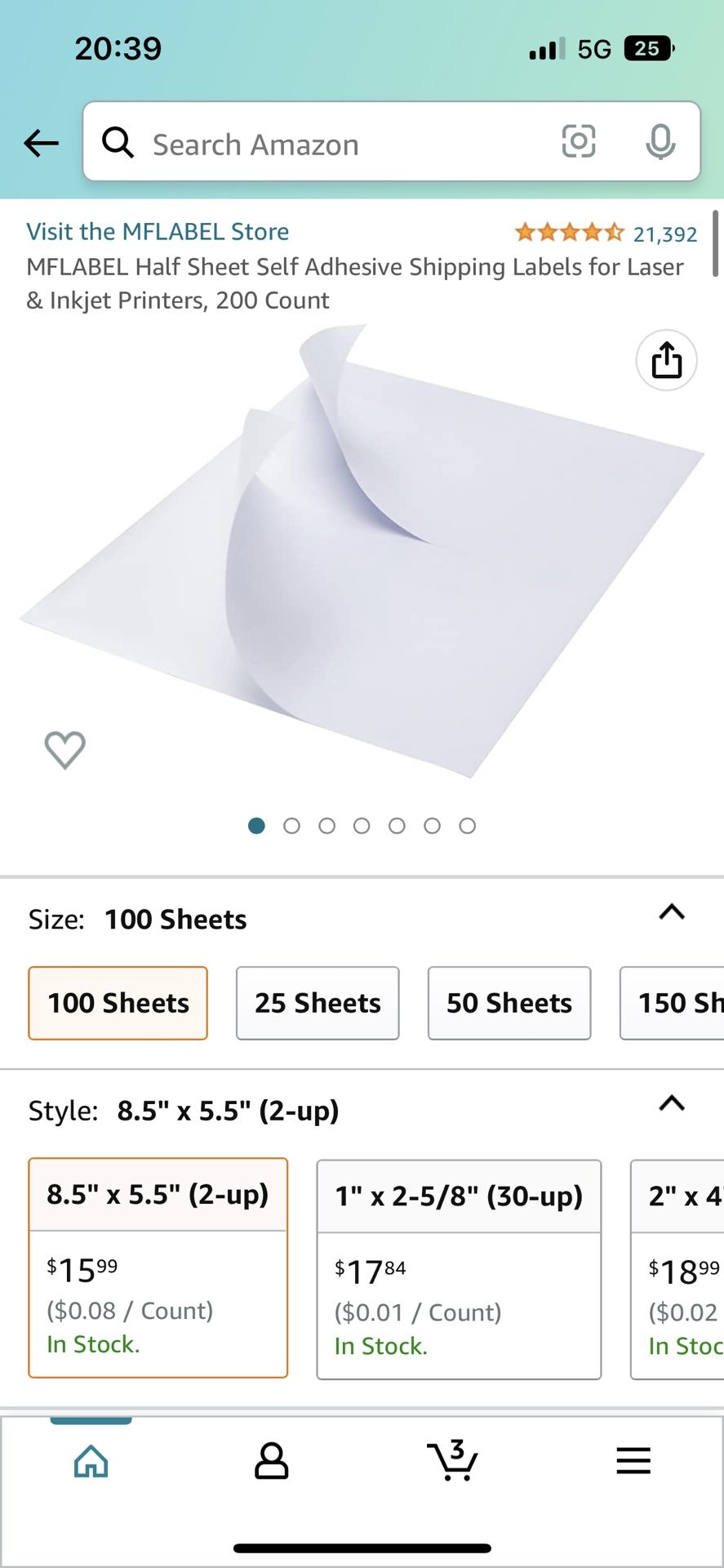 MFLABEL Half Sheet Self Adhesive Shipping Labels for Laser & Inkjet Printers, 200 Count