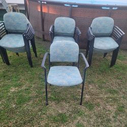 Blue Faux Leather Metal Stackable Chairs