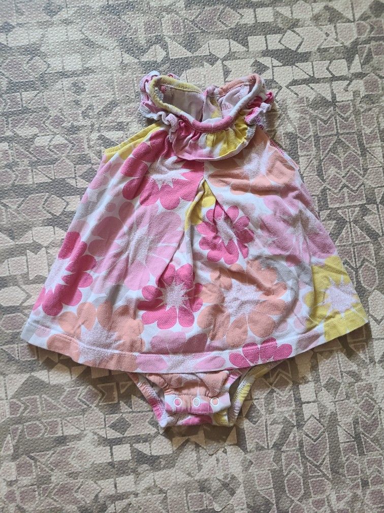 12M Floral Pink Sleeveless Girl's Snapbutton Bodysuit Dress
