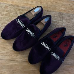 men purple velvet loafers