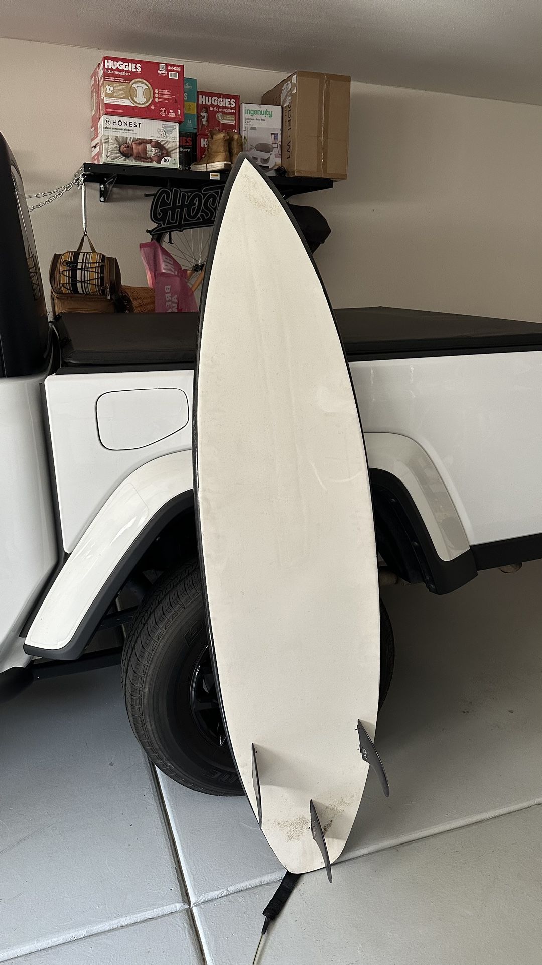 74” White Surfboard