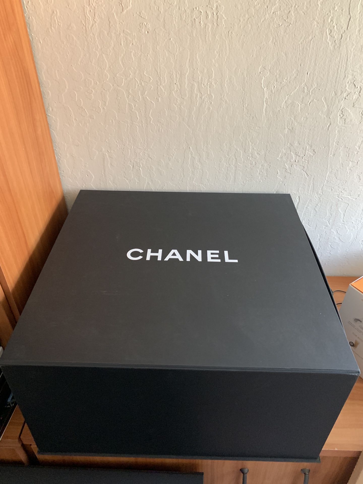 Authentic Chanel EMPTY Handbag Magnetic Box With Logo Ribbon, Flower And Booklet With Small Logo Bag 19” X 18” X 10”