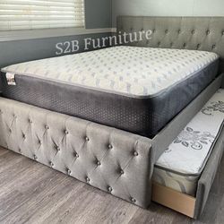Full Twin Grey Frenchi Trundle Bed With Ortho Matres!