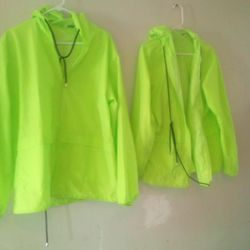 Two Beautiful Lime Green Raincoat s. Size Large 