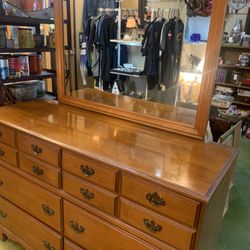 50x18x66 vintage dresser, chest of drawers with mirror. Vanity or hutch. Without mirror can be a buffet or hutch. 165.00.  Johanna at Antiques and Mor