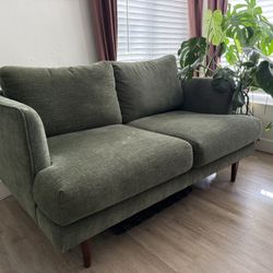 MID CENTURY GREEN FABRIC LOVESEAT  