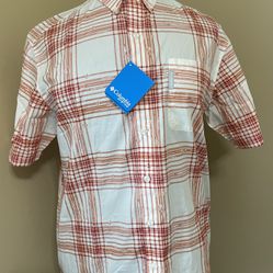 NEW COLUMBIA Shirt Mens Button-Up Stripes Orange PFG Knotty Short Sleeves Outdoor Sz M