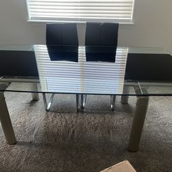 Extendable Glass Top Metal Base Dining Table