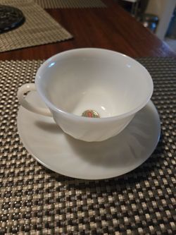 Vintage Mid- Century Fire King Anchor Hocking Swirl Cup and Saucer