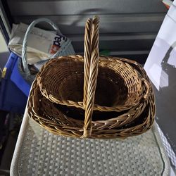 Vintage Graduated Wicker Gathering Baskets with Braided Handles