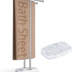 New 2-Tier Towel Stand for Bathroom Floor 3X Thick Natural Marble Base Oval Shape