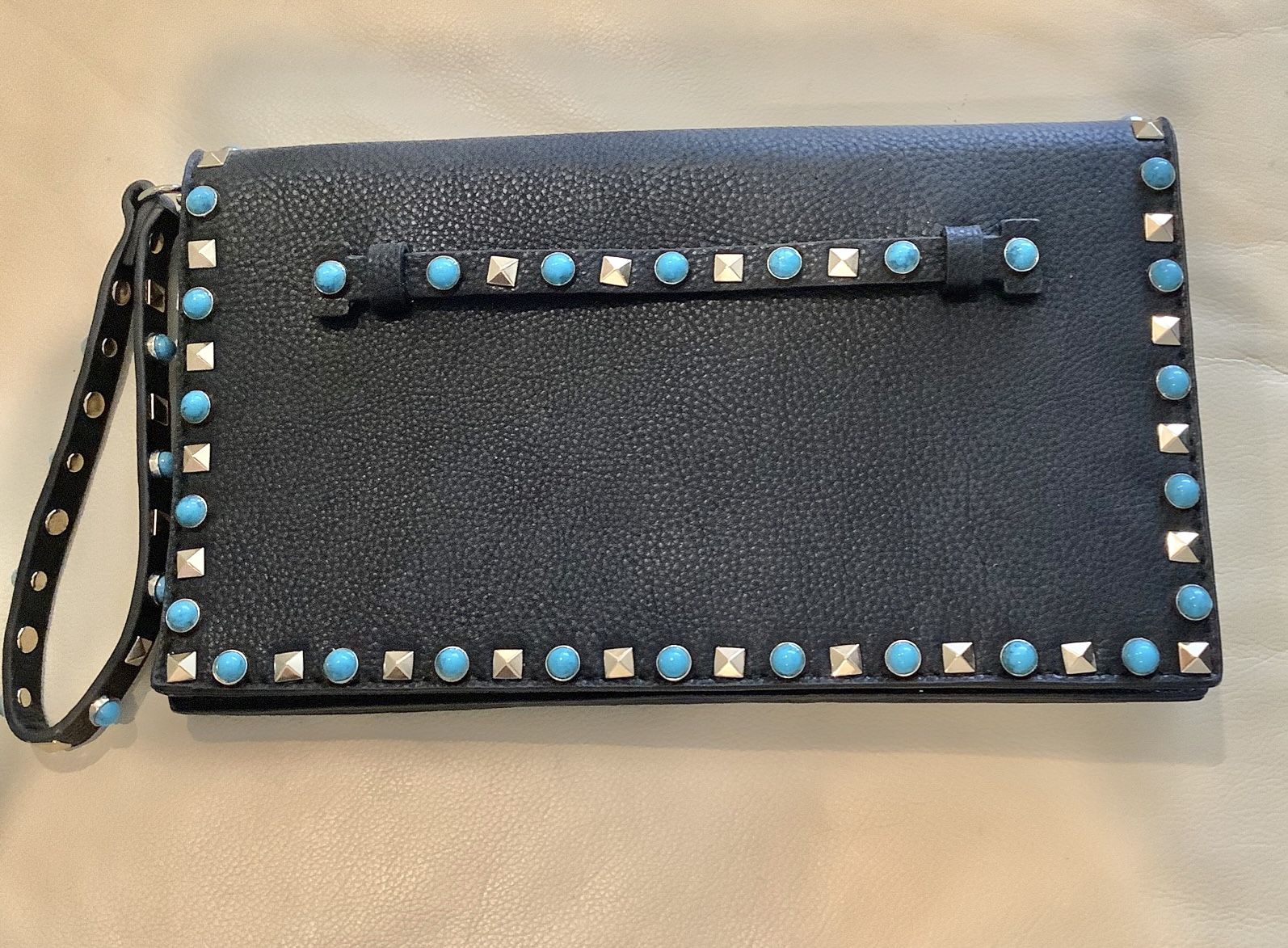 Pocket Book, New Never Worn Black, Turquoise, Plus Studs, Stones, Compartments.