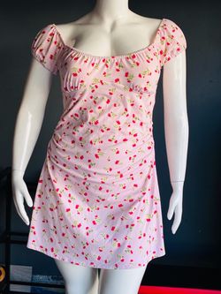 Pink Floral Mini Dress Cap Sleeves