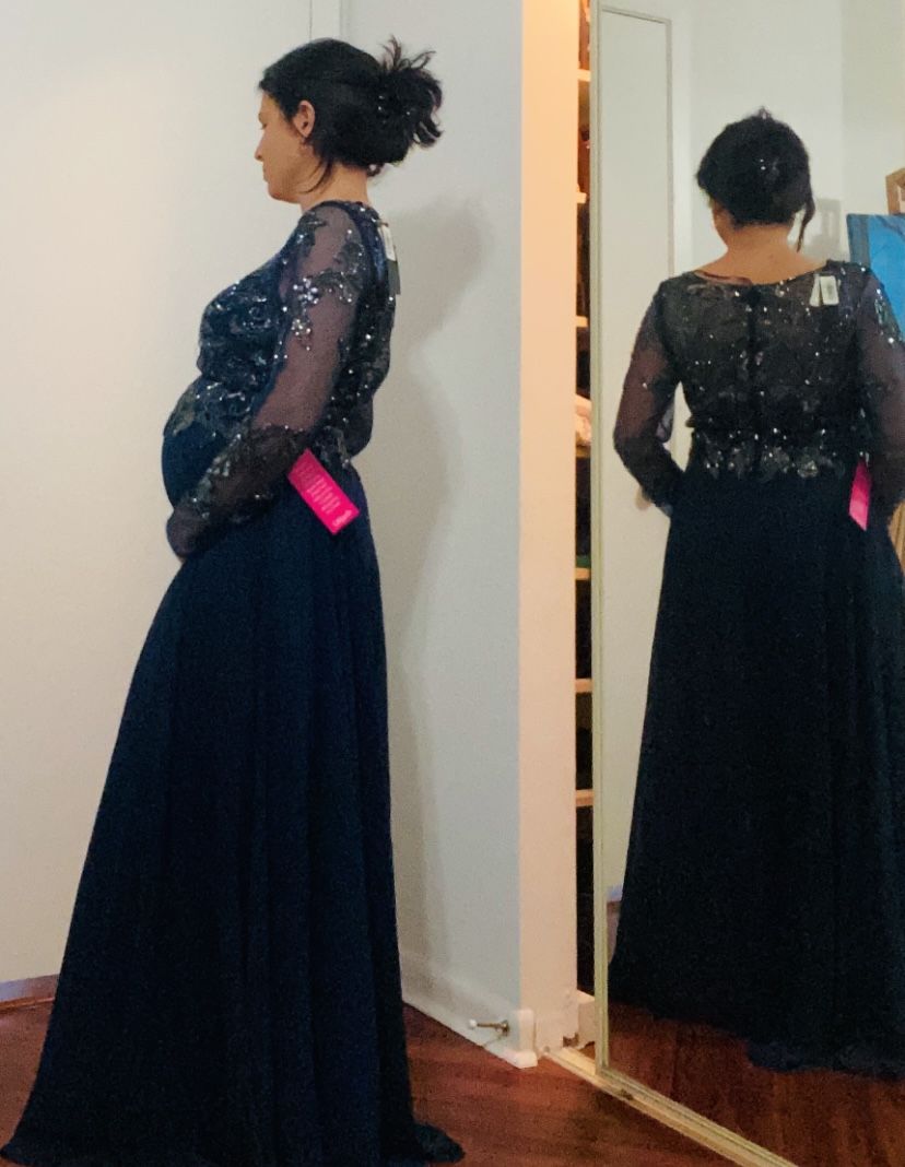 Formal Dress | Women's Sequin Embellished Long Sleeve Chiffon Gown
