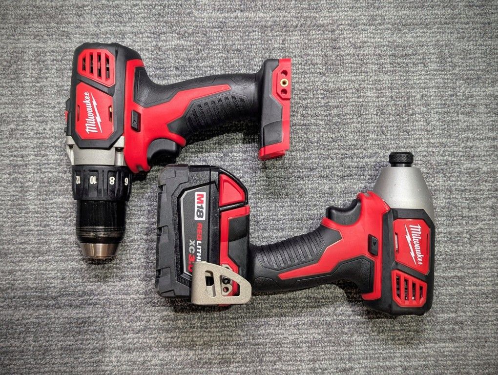 Milwaukee M18 Cordless 1/2 Drill Driver And 1/4 Hex Impact (+Free battery)