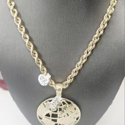 10k Semi Hollow 24inch 6mm Chain And 10k Pendant 