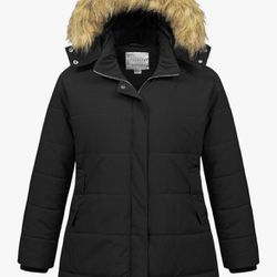 New 2x Chrisuno Women's Plus Size Winter Coat Waterproof Long Puffer Jacket Warm Thicken Parka with Removable Fur Hood