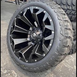 22x12 Fuel Assault Wheels 33” MT Tires On Sale! Chevy Ram Ford Toyota Jeep We Finance!