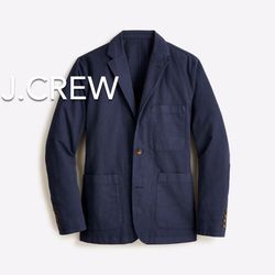 (NEW) MEN’S J.CREW NAVY GARMENT-DYED COTTON-LINEN BLEND CHINO SUIT JACKET - SIZE: 38 (MEDIUM) (MSRP: $178)