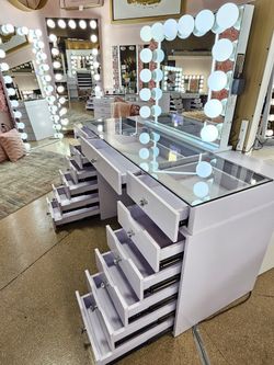 Vanity Desk with 13 storages Drawers + mirror w/ Bluetooth speakers
