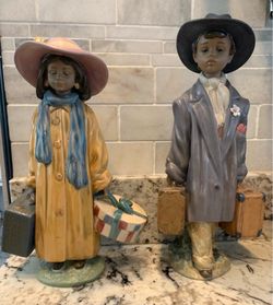 AUTHENTIC LLADRO GIRL & BOY FIGURINES "READY TO GO" & "TIME TO GO" MODEL NOS 12388 / 12389