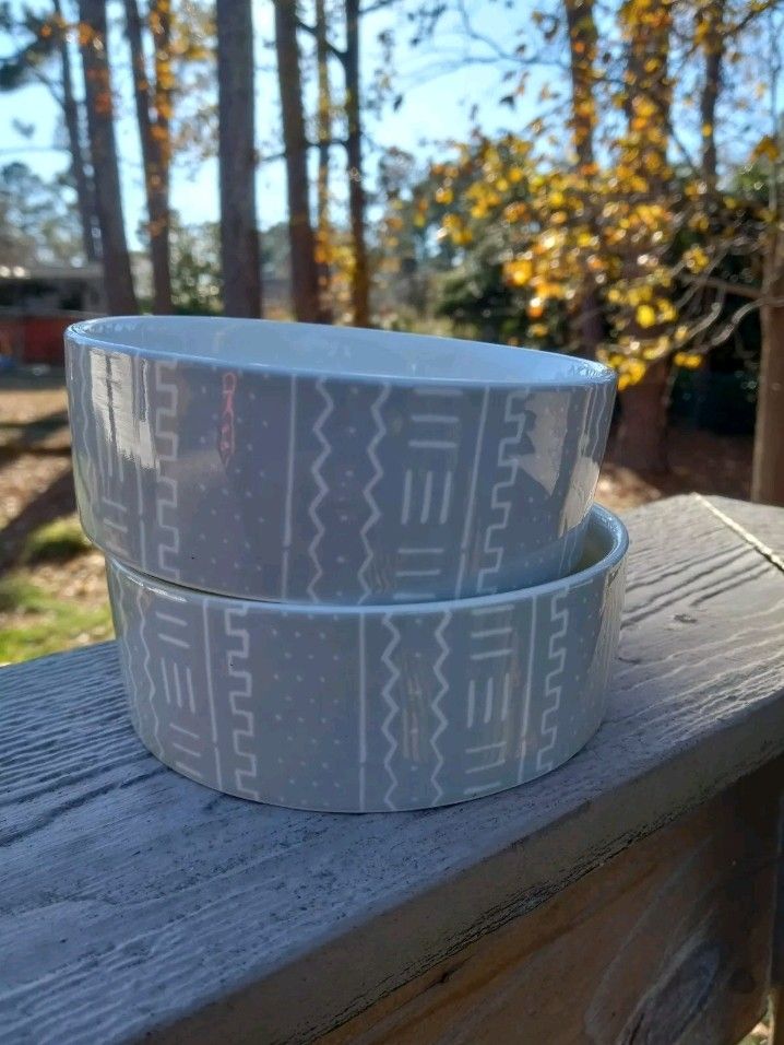 Set of 2 Fringe Studio Dog Bowls Pet Food Water Dishes Ceramic My BFF has 4 Paws