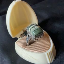 Vintage Sterling Silver 925 Moss Agate Ring,size 7