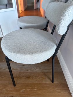 Set of 2 Chairs Dining Desk Bouclet Fabric New