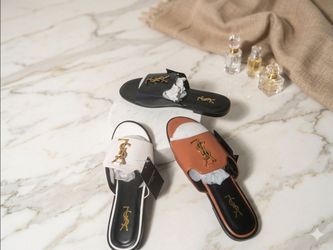 Elegant Women Slides ✨ Designer Style Sandals – Black / White / Brown