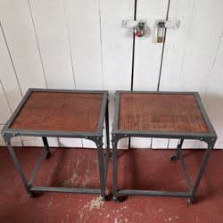 Two Metal and Wood Side Tables 